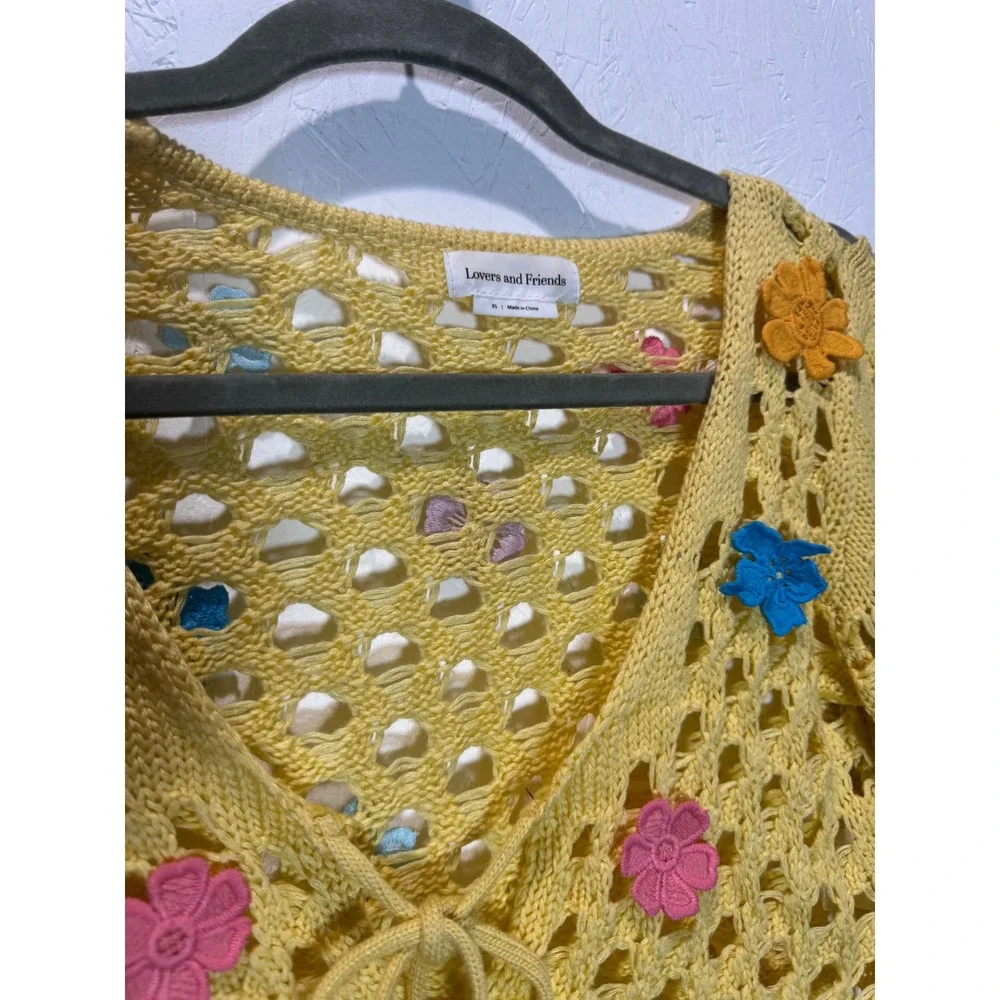 Lovers and Friends Yellow Flower Power Crochet 2 Piece Set Crop Top Skirt XXS